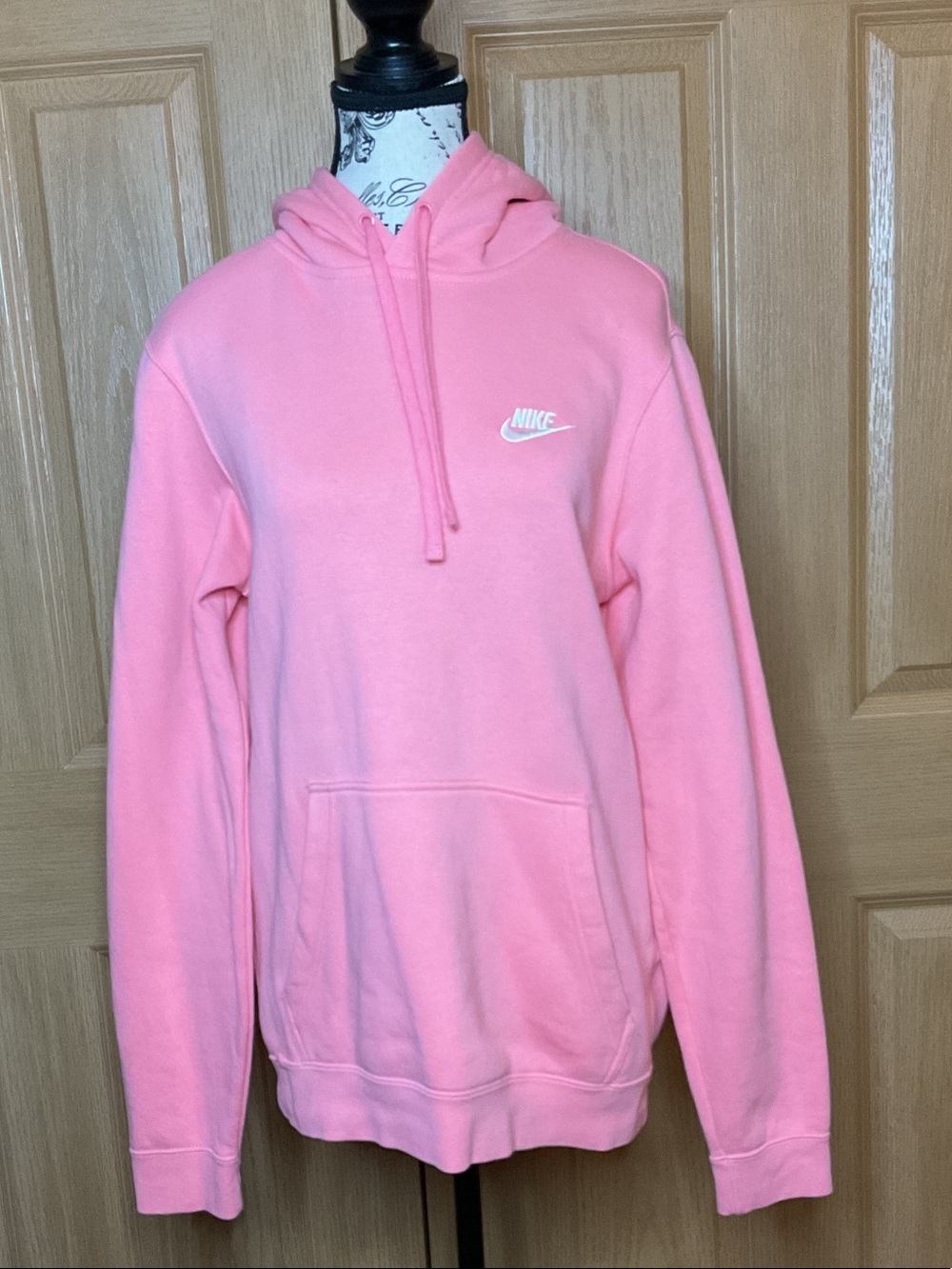 Nike Pink Pullover Hoodie with Small Logo, Size S
